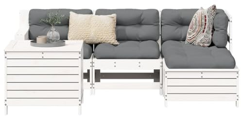 Ziaphsol 5-TLG. Garten-Sofagarnitur Weiß Massivholz Kiefer, Modulares Outdoor Lounge Set mit Tisch, Terrassenmöbel für Balkon und Garten, Langlebig