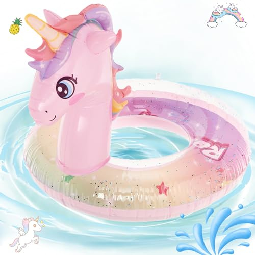 Schwimmring Kinder, Einhorn Schwimmreifen Kinder Schwimmflügel, Transparenter Auslaufsicherer Schwimmhilfe für 4-9 Jahre