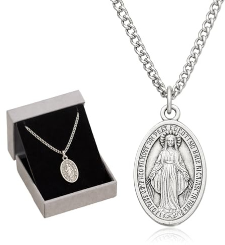 OIUAVYR 1 Halskette, Heilige Maria Anhänger, Religiöser Schmuck, Medaille Anhänger, Heiliger Patron, Mutter Gottes, Geschenke für Damen Herren, Oval Medaille,Valentinstagsgeschenk