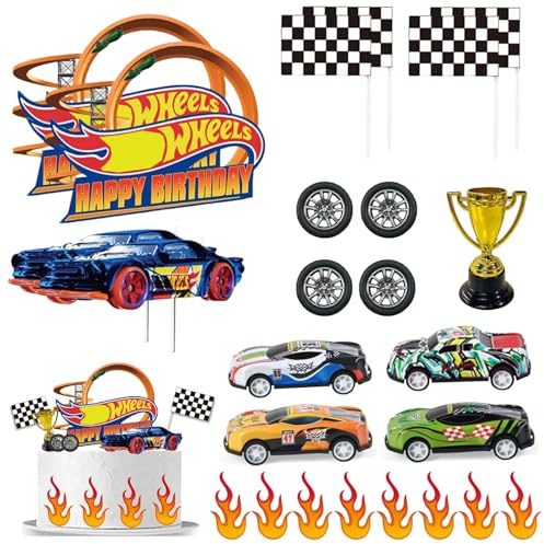 TENGWA Tårtdekorationer 25 Stycken Födelsedagstårtdekorationer Racing Bil Cake Topper Inkluderar 4 Bilar Födelsedagsfest för Barn Pojkar Tårtdekorationer