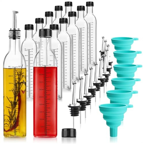 com-four® 42 pièces set de avec bouteilles en verre 500 ml graduées | verseurs - entonnoir et accessoires - distributeur pratique pour huile - vinaigre et liqueur