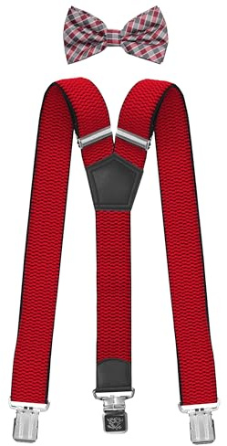 Fabio Farini Kombination aus Herren Y-Form 4cm Hosenträger mit Passender Fliege im Set - 3 Extra Starke Clips