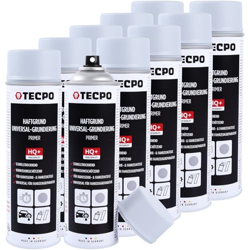 TECPO Haftgrund, 10x 500ml Sprühdose Grundierung Spray Grau überlackierbare Acryl-Grundierung Spraydose für Rostschutz Innen- und Außenbereich