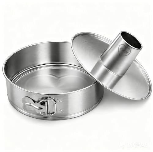immer Backform Edelstahl Kuchenform Springform, unbeschichtet PFAS-frei aus 18/8-Edelstahl Spülmaschinenfest (Set Flach- & Rohrboden)