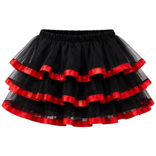 Yummy Bee - Gerüschter Tutu Rock Karneval Fasching Burleske Tülle Schwarz Kurz Damen Größe 34-52 (Rot, 42-44)