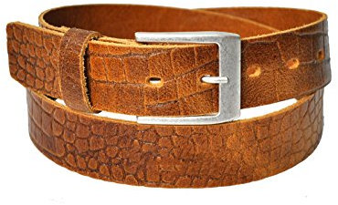 DayneQ 3,5cm Kroko Optic Leder Guertel -H.Braun/Cognac-120cm Bundweit