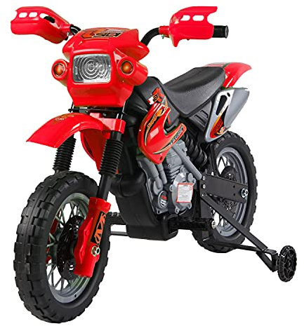 HOMCOM Moto Cross Elettrica con Rotelle Rosso per Bambini 3 anni e più, Batteria 6V Velocità 2.5km/h, 102 x 53 x 66cm