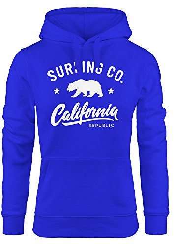 Neverless Hoodie Damen California Republic Bear Bär Sommer Surfing Kapuzen-Pullover blau XS