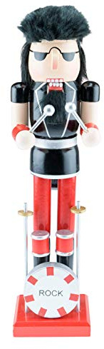 Clever Creations Nussknacker mit Trommelschlägeln und Schlagzeug - Rockband-Drummer - weihnachtliche Figur zum Sammeln - 38 cm