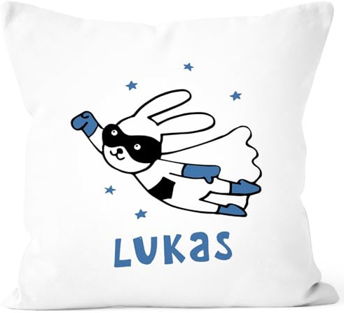SpecialMe® Kissen-Bezug Kinder mit Namen Hase Superheld Namenskissen Mädchen Jungen personalisiertes Geschenk Baby Weiss 40cm x 40cm
