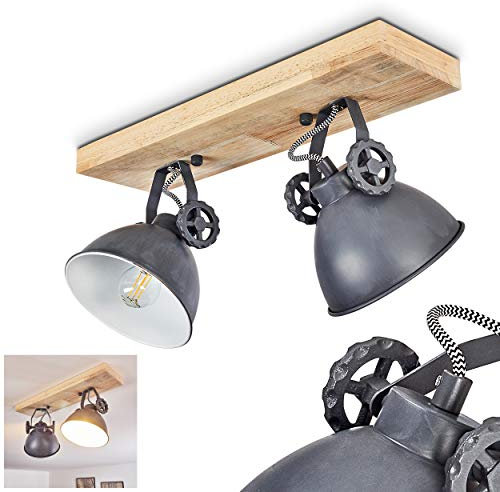 Deckenleuchte Svanfolk, Deckenlampe aus Metall/Holz in Blau-Grau/Natur, 2-flammig, mit verstellbaren Strahlern, 2 x E14-Fassung, Retro/Vinatge Design, ohne Leuchtmittel
