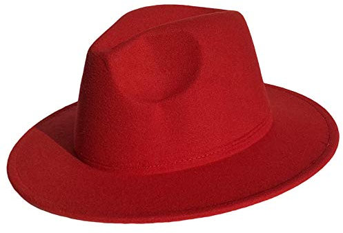 VPbao Klassische 1920er Gangster Trilby Filzhut im Fedora-Stil – Unisex Damen Herren breite Krempe Panama Jazz Hüte Gr. M, Reine Farbe Rot.