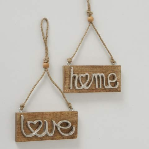 Dekohänger Schilder Love Home L 18 cm Mangoholz Aluminium 2er Set