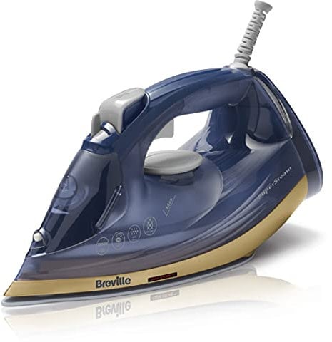 Breville SuperSteam Steam Iron | 2600W | Ceramic Soleplate | 190g Steam Shot | 300ml Water Tank | Navy and Polished Brass [VIN413]