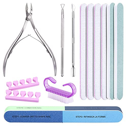 Kiiwah 13pcs Lot de Limes à Ongles Professionnelle et Pousse Coupe Cuticule, Bloc Polissoir Ongles 7 Faces avec Brosse Ongles et Separateur Orteil pour Femmes Manucure