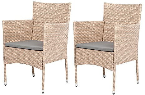 LEBENSwohnART 2er-Set Armlehnstuhl Sharon Polyrattan Natural Gartenstuhl Stuhl Armlehnsessel