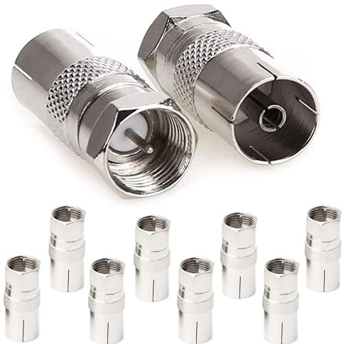 YUNSHANGHT 10 Pcs RF Female Socket to F Type Screw Male Plug Adapter Converter,TV T/F Type Connector Socket to RF Coax Aerial Adapter for Satellite TV DVR