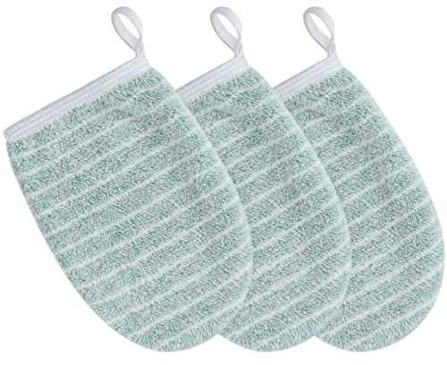 KinHwa Make-Up Entferner Handschuh Super Sanft Mikrofaser Abschminkhandschuh Wiederverwendbar Gesichtsreinigung und Abschminken nur mit Wasser 13cm x 20cm 3 Stück (3, grün)