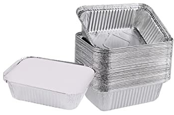 ZYLLZY 50 pezzi di alluminio pentole con coperchi, 500 ml rettangolare monouso contenitori in alluminio, 7 * 5 pollici più spessi pentole in alluminio per cottura memorizzazione