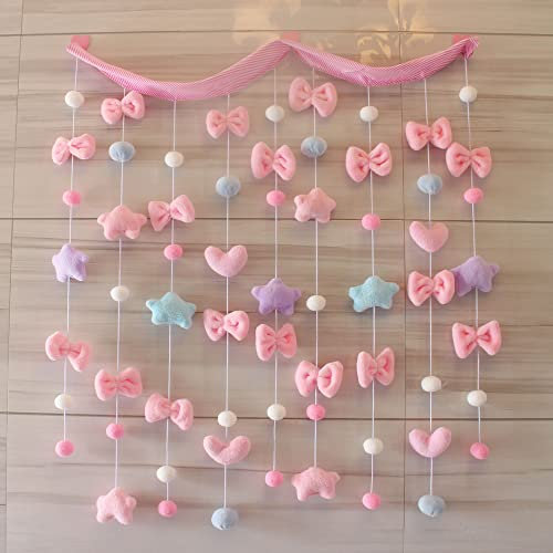 Kawaii Türvorhänge Mädchen Schlafzimmer Wandbehang Dekor Niedliche Flauschige Stern Bowknot Pentagramm Girlande Türschnüre Kinderzimmer Vorhang für Babyzimmer (Stangentasche, Rosa Stern)