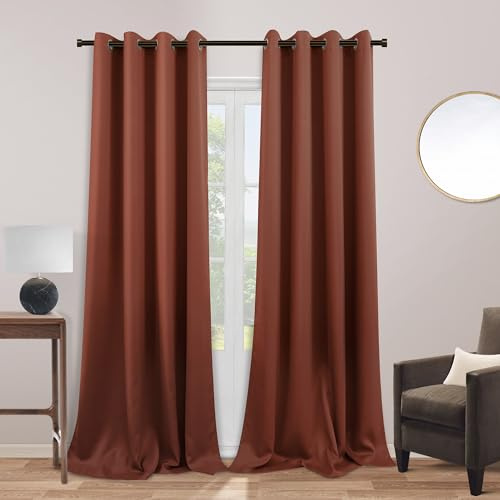 KOUFALL, Verdunkelungsvorhänge, Wärmeisoliert, Lichtblockierend, Extra lang, Für Schlafzimmer, Wohnzimmer, Terrakotta, Rostorange