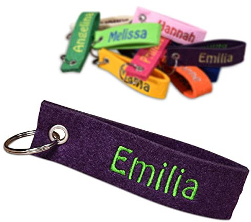 polar-effekt Filz Schlüsselband mit personalisiertem Stick - Farbe Lila - mit Wunschname Bestickt - für Auto und Haustürschlüssel - individuelle Geschenkidee - Made in Germany - jung und alt