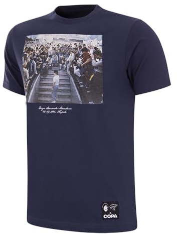 COPA - T-Shirt Herren Fußball - Maradona Napoli Presentation - Kurzarm - Blau - 100% Baumwolle