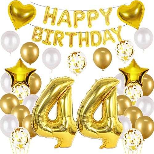Luftballon 44. Geburtstag Deko Mann Frau - Gold Folienballon Happy Birthday 44th Dekoration - Geburtstagsdeko 44 Jahre (44)