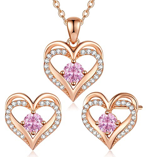 CDE Jewellery Sets for Women 925 Sterling Silver Heart Necklace and Earrings Sets Anniversary Birthday Christmas Jewelry Gifts for Women Mum Girlfriend Her