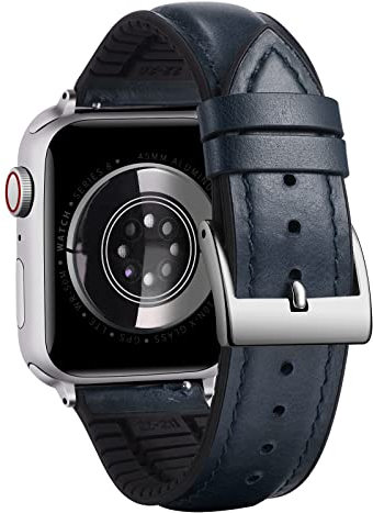 BINLUN Bracelet Compatible avec Apple Watch 40mm 38mm 41mm 42mm Bracelets Montre en Cuir et Silicone Compatible avec iWatch SE2 SE Serie 10/9/8/7/6/5/4/3/2/1(Bleu,Boucle Argent)