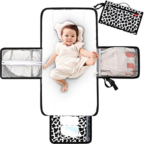 Lekebaby Wickelunterlage Wickelunterlage Tragbare Wickelunterlage Baby Reise Wickelunterlage mit Wischtasche, Cow Stria