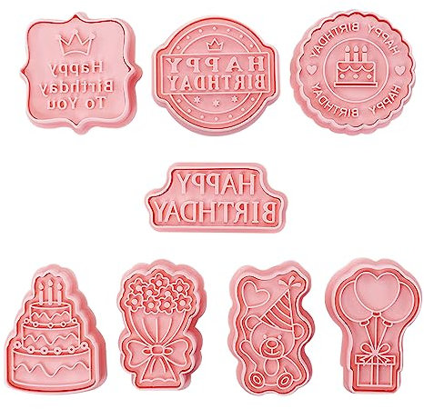 TopHomer Ausstechförmchen Geburtstagsthema, 8 Stück Ausstechformen Keksausstecher 3D Kunststoff Ausstecher Cookie Cutter Plätzchenformen für Kinder, für Tortendeko Kekse Backen (Geburtstagsthema)