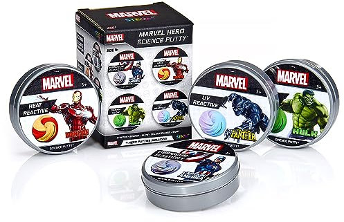 WOW! STUFF Marvel Science Putty Assortment 4 Pack, 4 Surprise Avenger Superhero Puttys to Collect, Stretch Glow Snap Bounce or Color Change Matches The Superhero Super Power