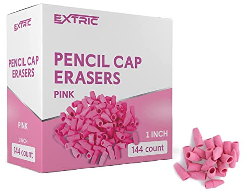 Radiergummis mit Bleistiftspitze, 144 Stück, rosa Radiergummi, rosa Radiergummi, Bleistiftaufsätze, Bleistiftkappenradierer