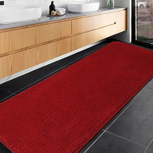 Rururug Tapis Salle de Bain, Tapis de Bain Rouge 60x180cm, Microfibre Tapis Absorbant Antidérapants Lavable en Machine