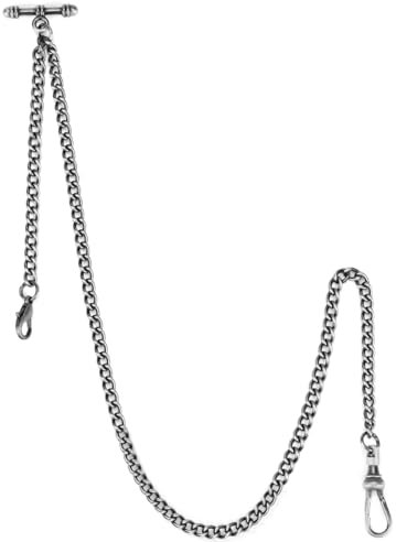 SIBOSUN Taschenuhr Albert Westenkette mit T-Stange & Karabinerverschlüssen Uhrenkette Panzerkette & Taschenuhrständer Schwarz, Modern