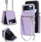 XIZYO Crossbody Zipper Leather Wallet Phone Case for Samsung Galaxy Z Flip 3, with 2 Adjustable Detachable Lanyard Straps, for Women Girls Cute Luxury Protective Cover with Card Holder, Purple