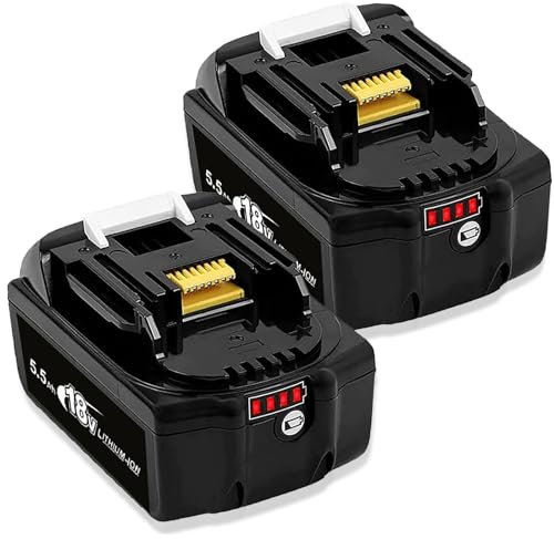 2 Pack 5.5Ah 18V Replacement Battery for Makita DMR055 18V Li-ion Batteries BL1860B BL1850B BL1840B BL1845 BL1835 BL1830B BL1820 BL1815 LXT Radio with LED Indicator