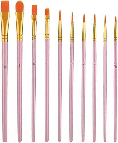 adspow 10 Pièces Pinceaux Peinture,Pinceaux Peinture Acrylique,Nylon Pinceau Artiste Plume Lisse,Pinceaux de Peinture à l'huile,pour Peinture Acrylique, Peinture à l'huile, Aquarelle et Gouache,Rose