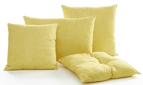 DecoHomeTextil Heimtextilmanufaktur Kissen Dekokissen Zierkissen mit Füllung und Reißverschluss Palma Uni Gelb 4er-Set 50x50 cm wasserabweisend pflegeleicht Outdoorkissen Garten