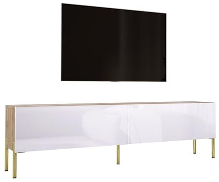 3E 3xE living.com TV- Schrank in Wotan Eiche/Weiß Hochglanz mit Beinen in Gold, A: B: 170 cm, H: 52 cm, T: 32 cm