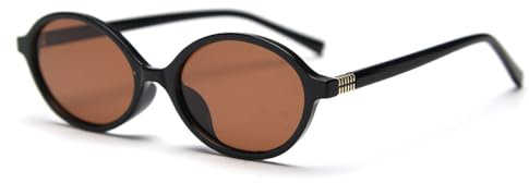 LIGOES Kleine ovale Sonnenbrille Polarisierte TR90 Sonnenbrille Retro Vintage Retro Koreanischer Stil Selfies Ins Brillen Schatten (black with brown)