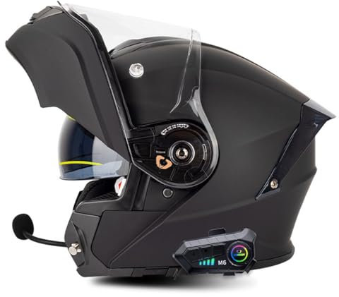 Motorradhelm Mit Bluetooth Klapphelm Doppelvisier Integralhelm DOT/ECE Zertifiziert Motorrad Integrierter Sturzhelm Für Damen Herren,Flip Vollvisierhelm Für Automatische Reaktion 7,3XL:65-66CM