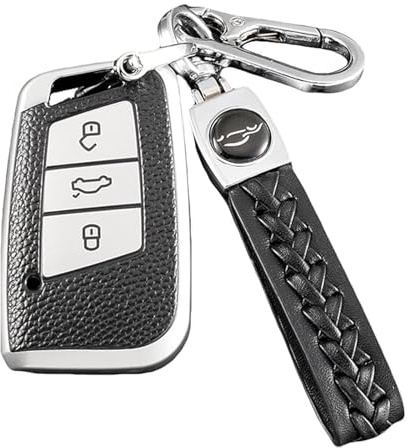 TPU Schlüsselhülle Kompatibel mit VW Passat B8, Zubehör für Passat B8, Schutz für deinen Schlüssel, für VW Schlüsselhülle für Passat B8 Tuning, Mit Schlüsselanhänger und Schlüsselkette, Silber