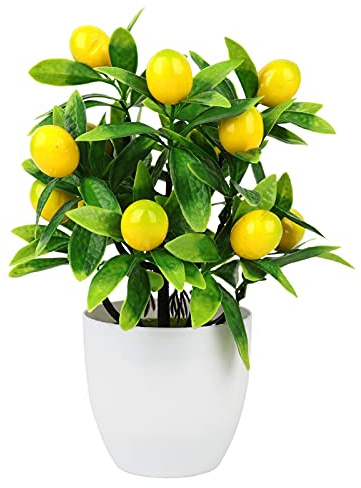 Bonsai di Albero di Limone Artificiale da 9,65 Pollici, Decorazione di Piante di Limone Quasi Naturali, Albero di Vegetazione Finta in Vaso per la Cucina, la Casa, la(#12 Fruit Potted Plants)