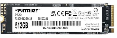 Patriot P320 512GB Interne SSD - NVMe PCIe Gen 3x4 - M.2 2280 - Solid State Drive - P320P480GM28