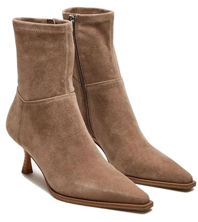 Goiphrri Womens Ankle Boots Kitten Heel Booties Pointed Brown Boots, 7.5