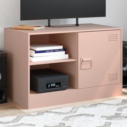 Homgoday Modell841693 TV Cabinet Red 67 x 39 x 44 cm in Steel, Furniture Table for TV, Living Room TV Stand, Low Cabinet for Industrial Living Room TV Stand