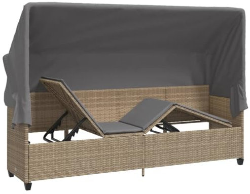 Festnight Gartensofa mit Sonnendach Liegesofa Rattan Sofa Liege Balkon Lounge Sofa Outdoor mit Dach Rattansofa Balkon Bank Verstellbar Sonnenliege Gartenliege Balkonmöbel mit Liegefunktion