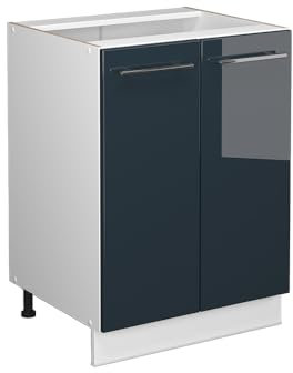 Vicco Küchenunterschrank Fame-Line, Dunkelblau Hochglanz/Weiß, 60 cm, AP Eiche